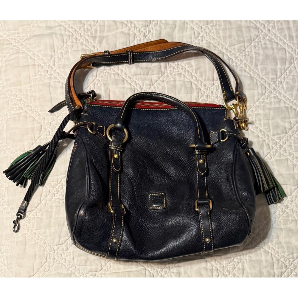 Dooney Bourke Florentine Navy Blue Pebbled Leather Satchel Bag Tassel Crossbody
